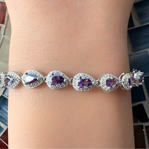 925 Silver Teardrop Pear Shaped Women’s Bracelet Purple Silver Fashion Jewelry